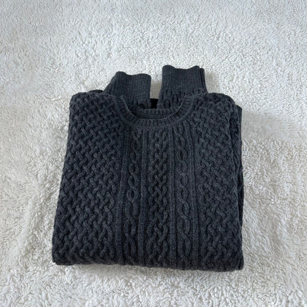 Wills Mens Wool Cable Knit Sz L Gray Crewneck Preppy Winter Scandi Minimalist